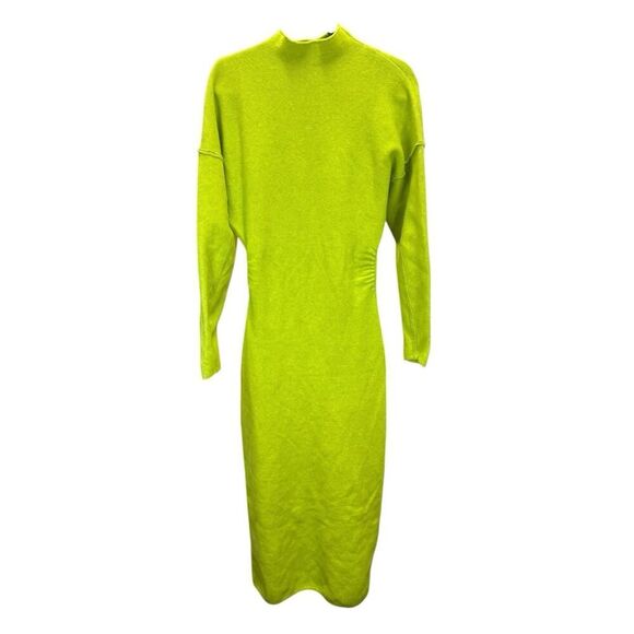 ZARA Neon Green Wool Viscose Blend Knit Midi Dress Long Sleeve Bodycon L - Picture 5 of 11
